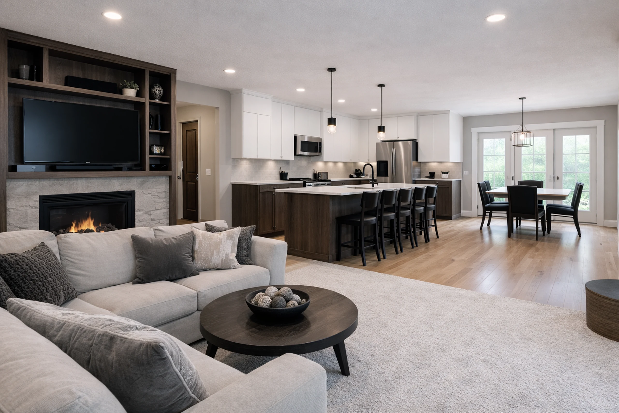 A modern kitchen with a statement island, warm finishes, and carefully considered lighting.